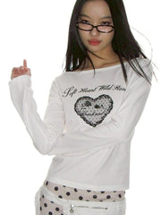 【CRANK】HEART PRINT BOAT NECK TOP