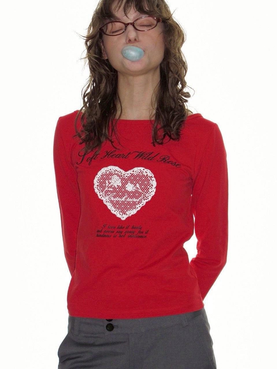 【CRANK】HEART PRINT BOAT NECK TOP