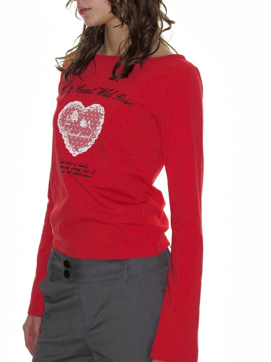 【CRANK】HEART PRINT BOAT NECK TOP