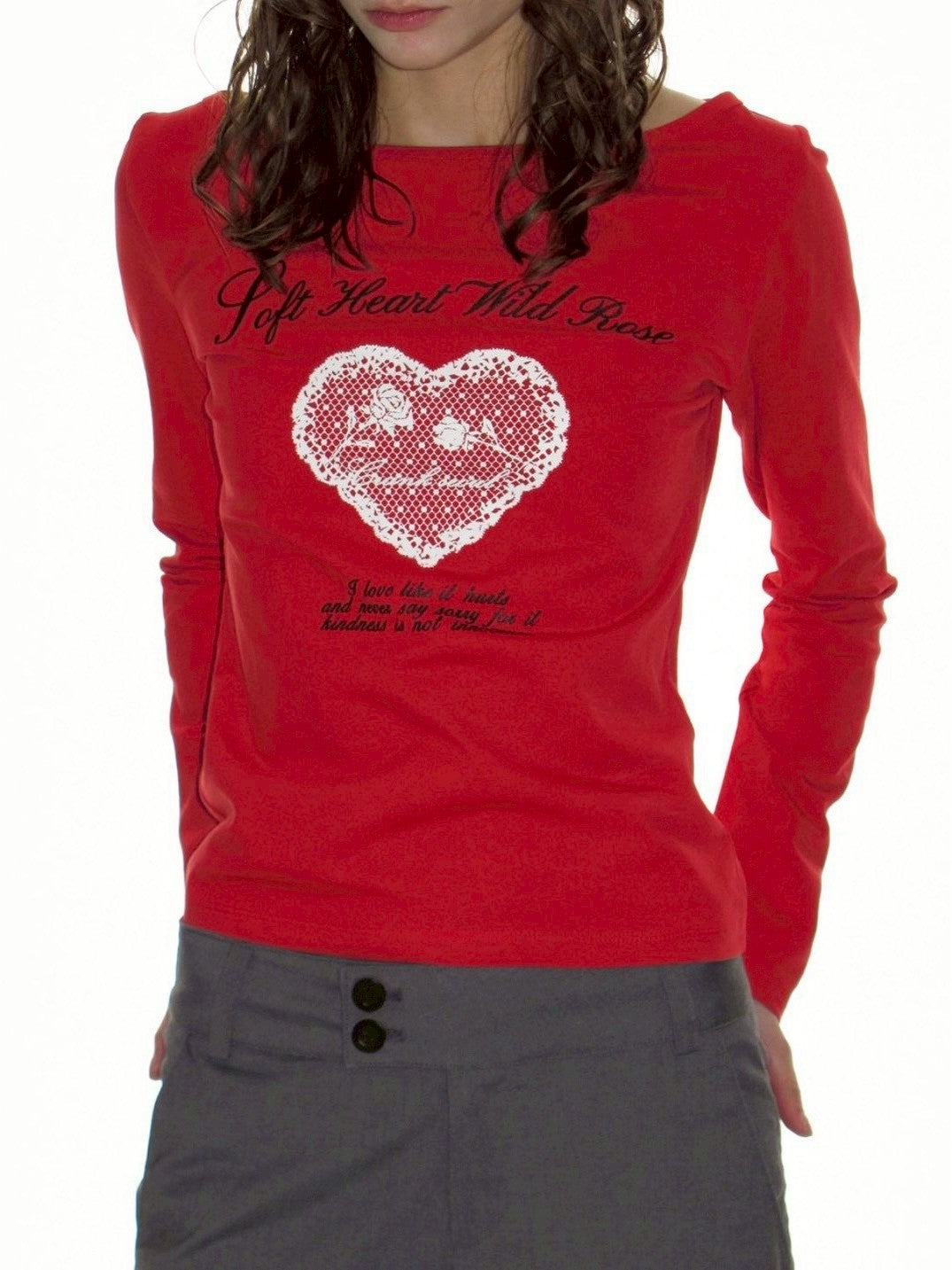 【CRANK】HEART PRINT BOAT NECK TOP