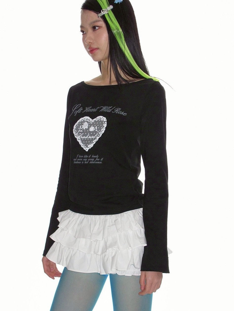 【CRANK】HEART PRINT BOAT NECK TOP