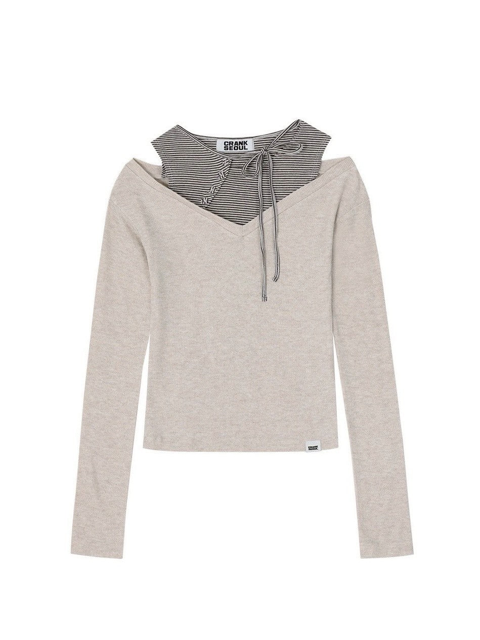 【CRANK】STRIPE LAYERED V-NECK KNIT