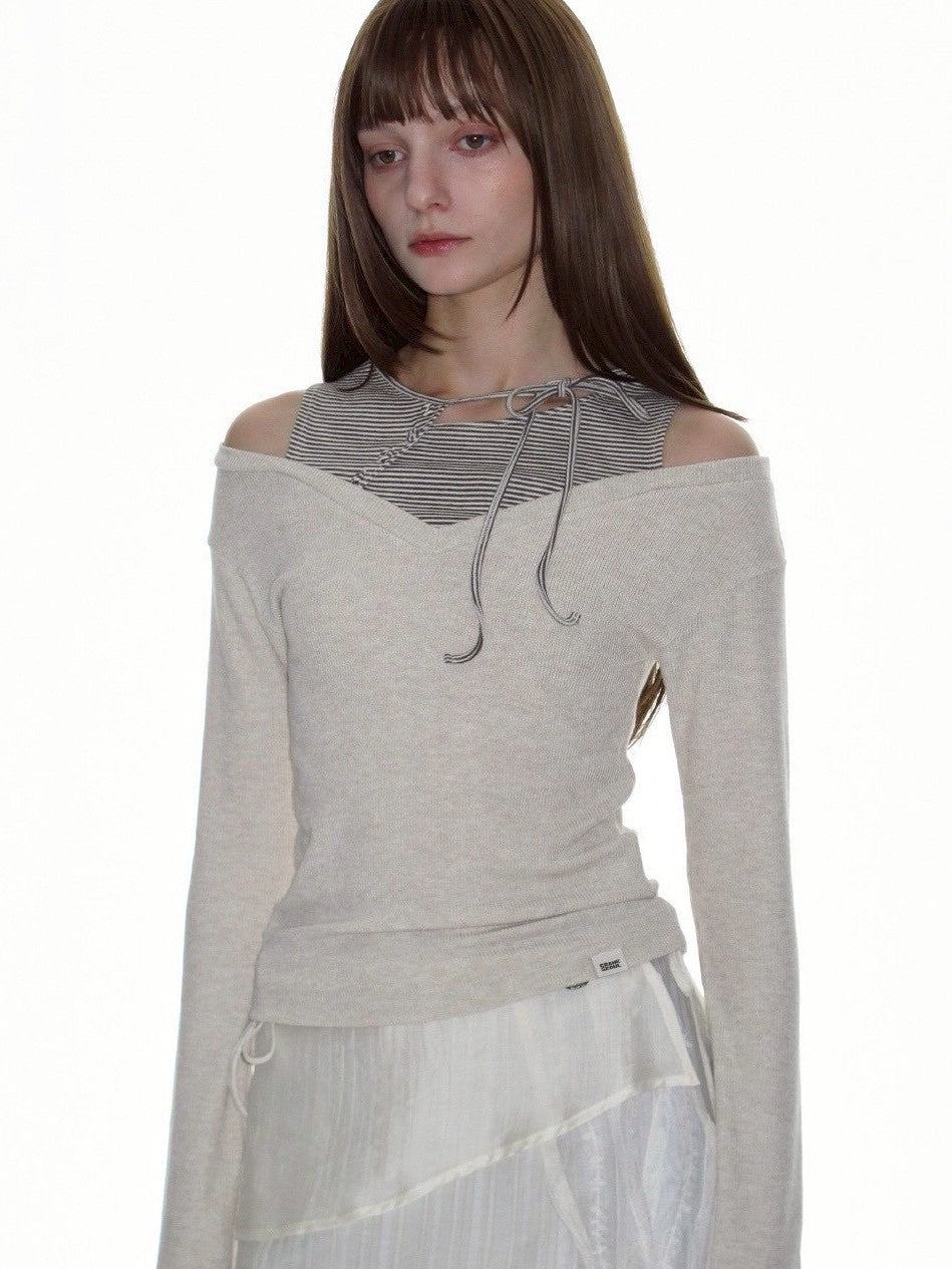 【CRANK】STRIPE LAYERED V-NECK KNIT
