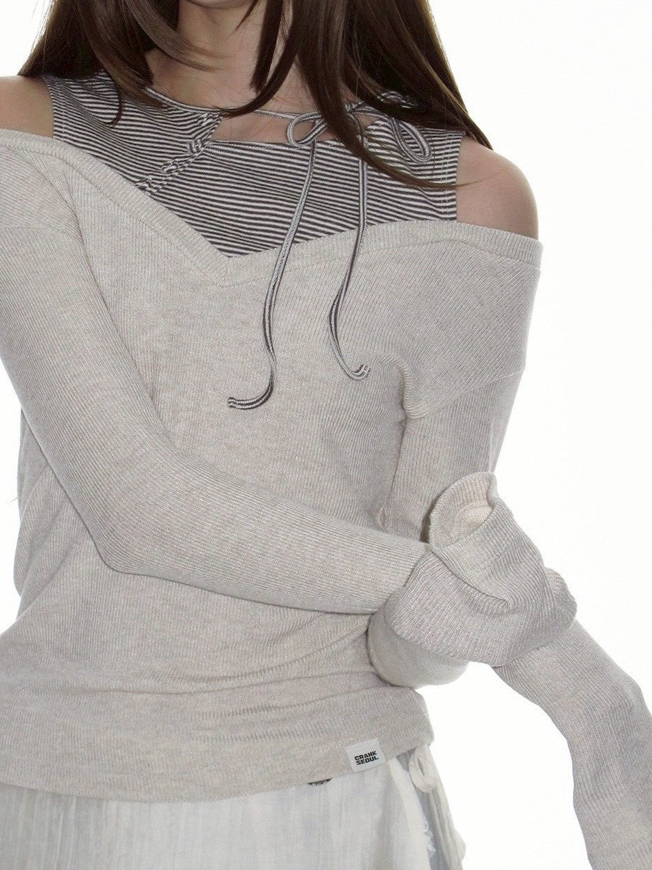 【CRANK】STRIPE LAYERED V-NECK KNIT
