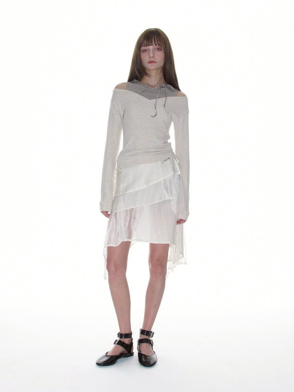 【CRANK】STRIPE LAYERED V-NECK KNIT