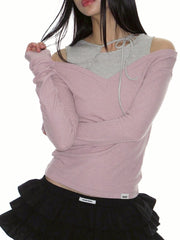 【CRANK】STRIPE LAYERED V-NECK KNIT