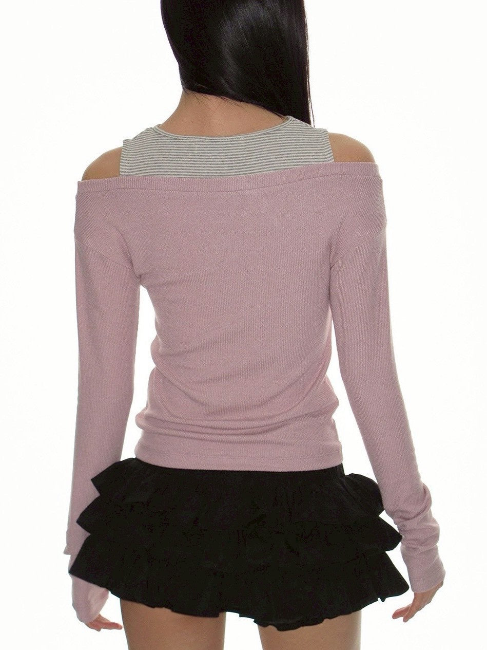 【CRANK】STRIPE LAYERED V-NECK KNIT