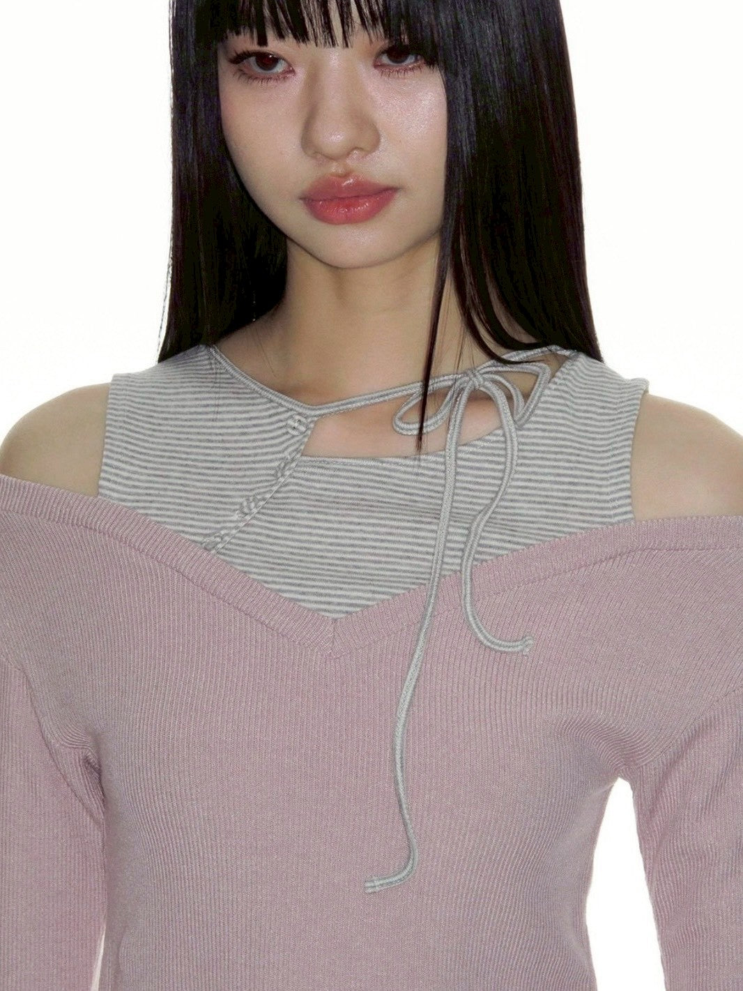 【CRANK】STRIPE LAYERED V-NECK KNIT