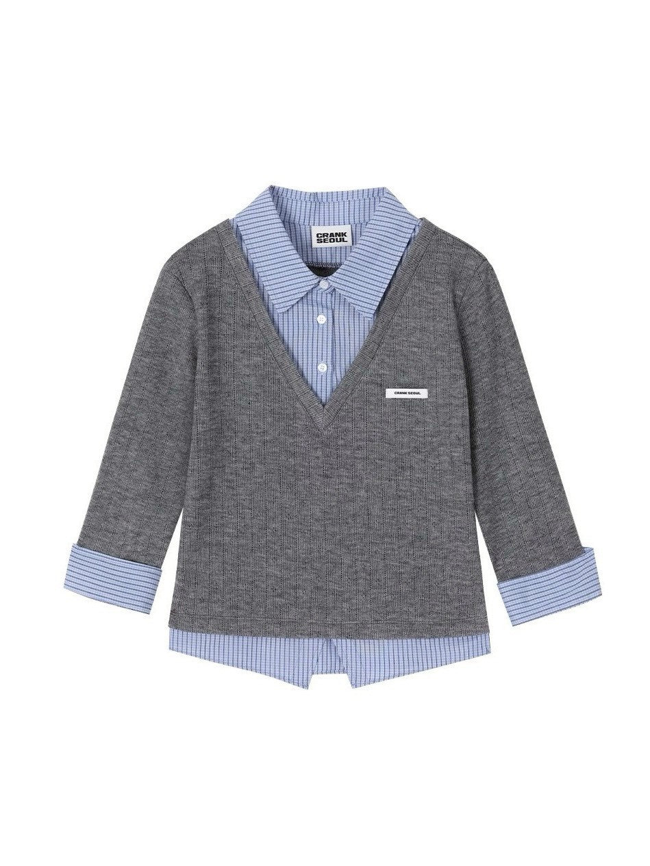 【CRANK】KNIT LAYERED CHECK SHIRT