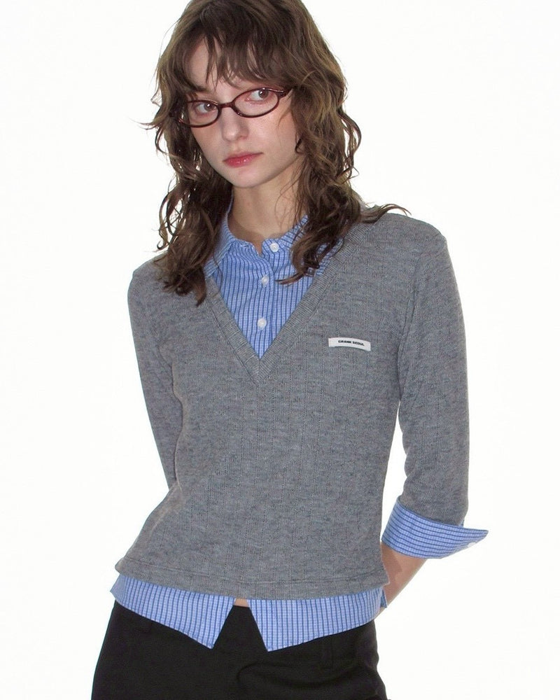 【CRANK】KNIT LAYERED CHECK SHIRT