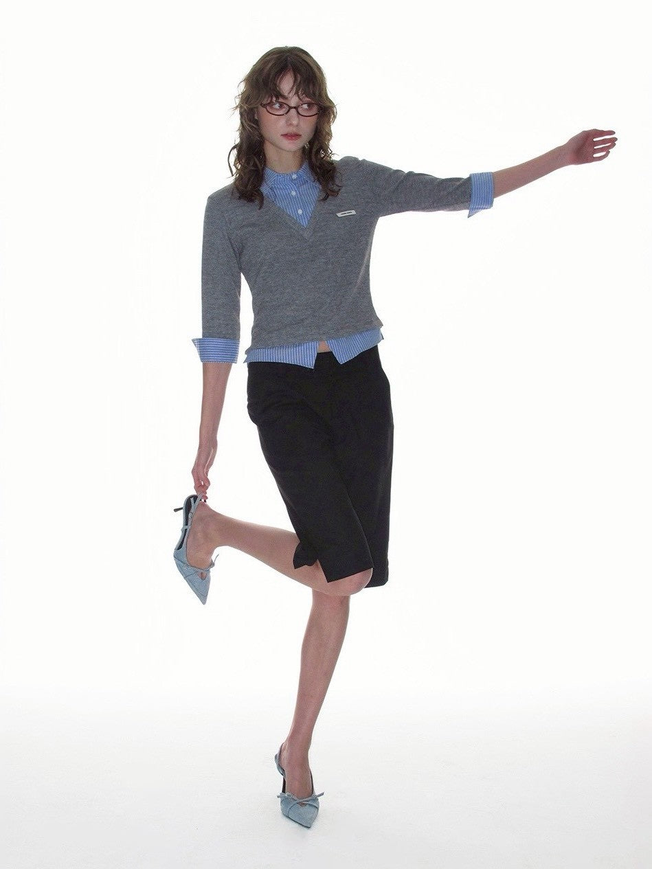 【CRANK】KNIT LAYERED CHECK SHIRT