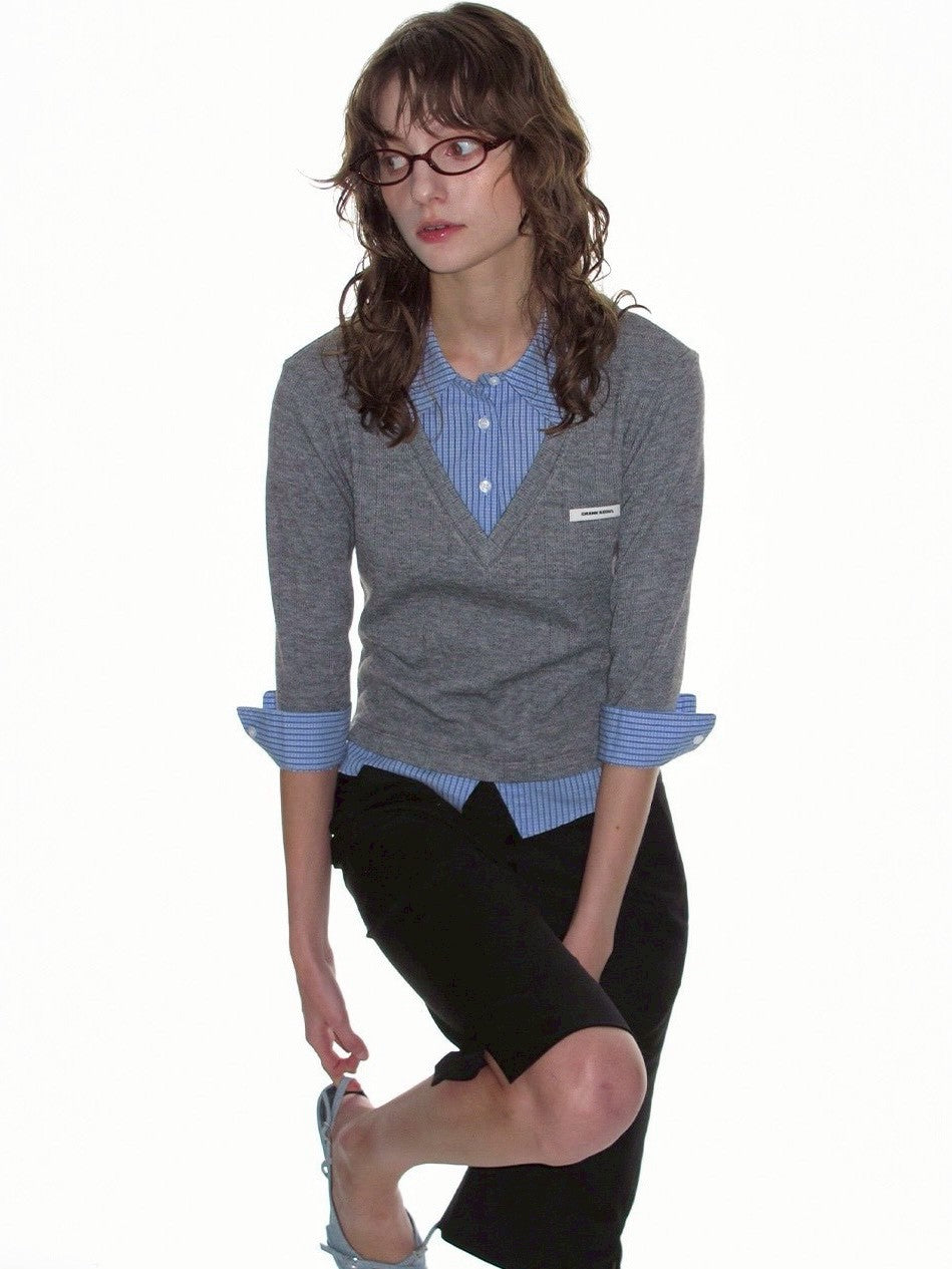 【CRANK】KNIT LAYERED CHECK SHIRT