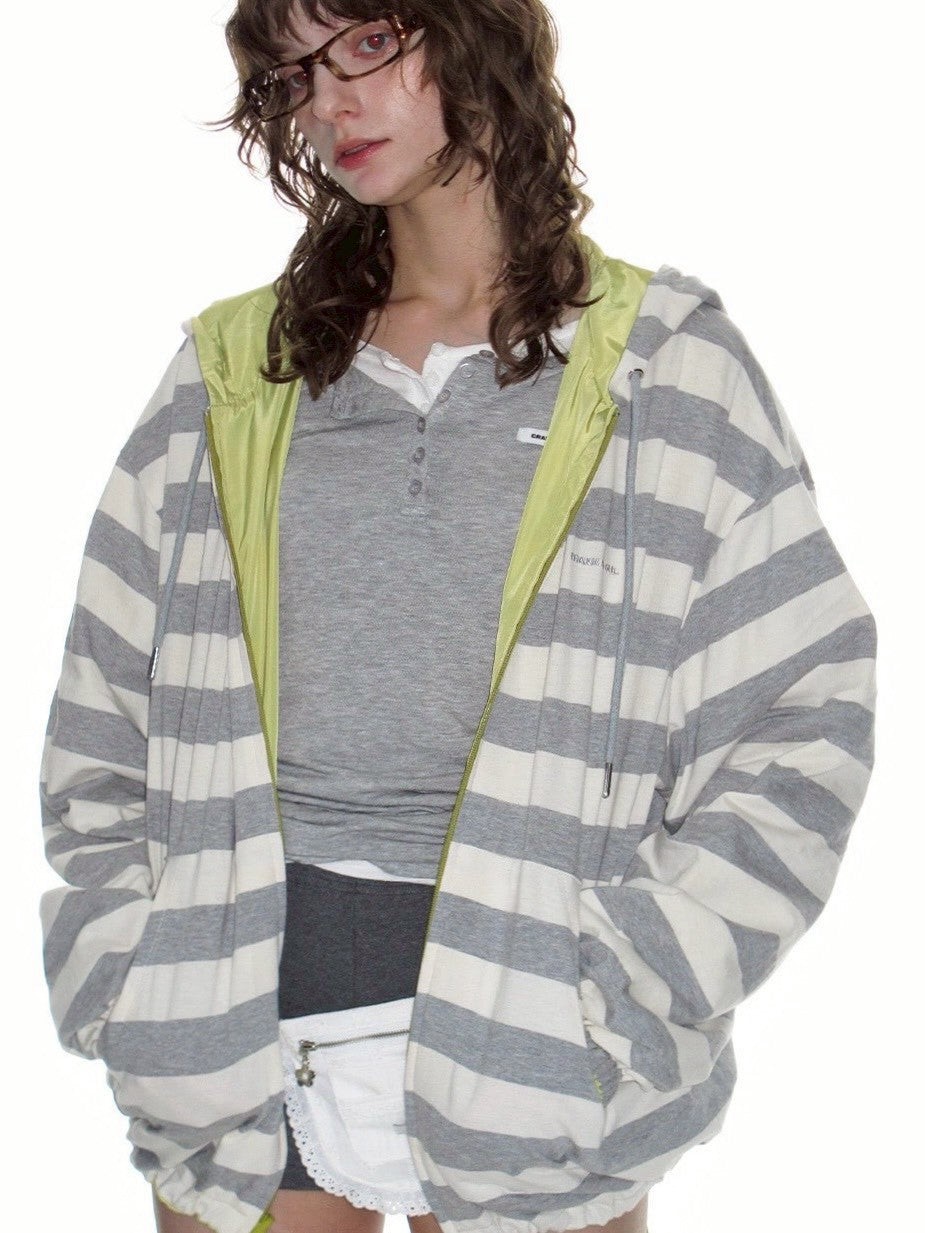 【CRANK】REVERSIBLE STRIPE HOODED WINDBREAKER
