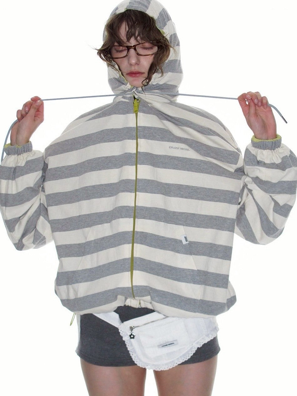 【CRANK】REVERSIBLE STRIPE HOODED WINDBREAKER