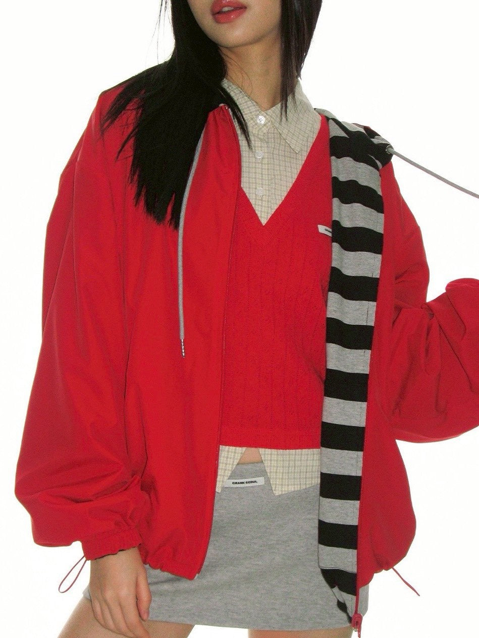 【CRANK】REVERSIBLE STRIPE HOODED WINDBREAKER