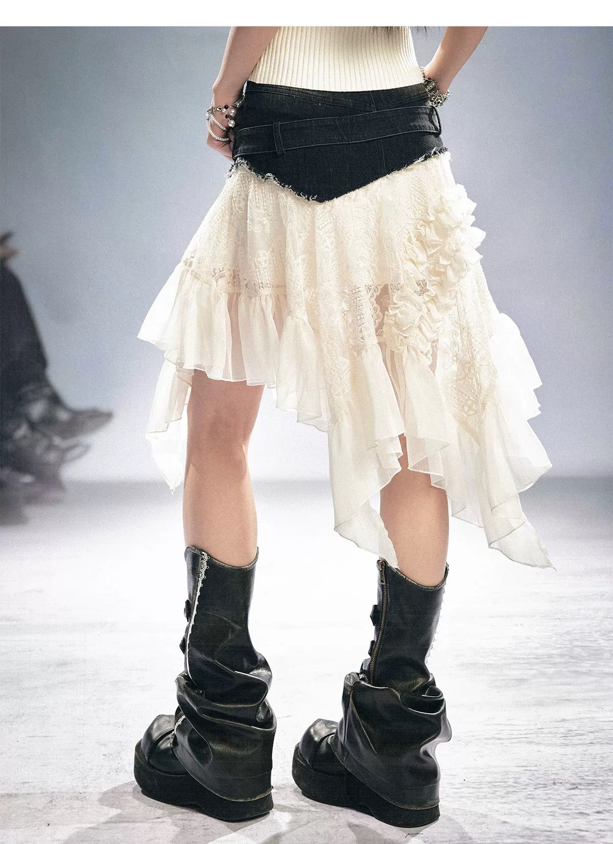 【Cest Nous】Lace Leather Leg 
Warmers