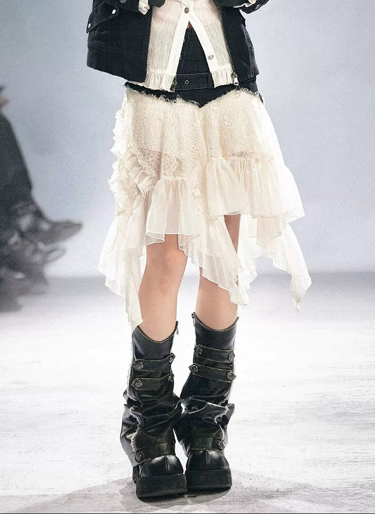 【Cest Nous】Lace Leather Leg 
Warmers
