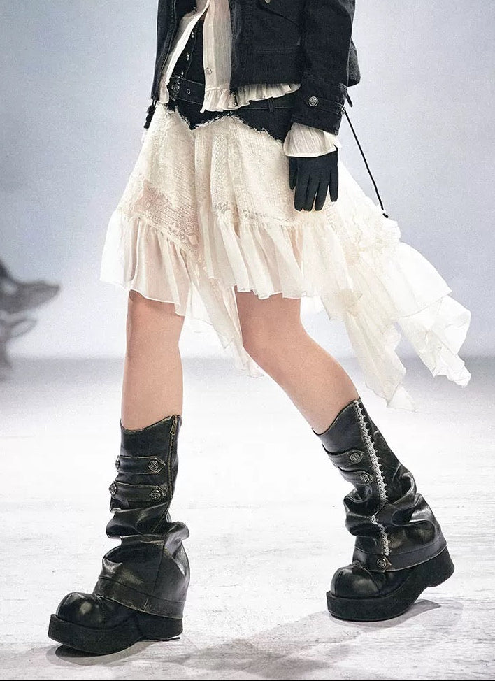 【Cest Nous】Lace Leather Leg 
Warmers