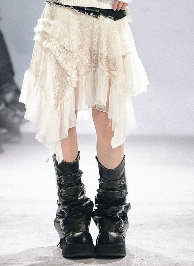 【Cest Nous】Lace Leather Leg 
Warmers