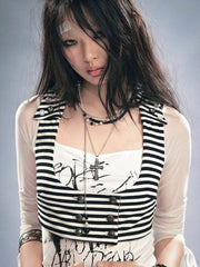 【Cest Nous】Striped Button 
Tank Top