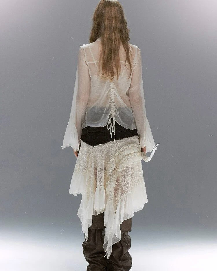 【Cest Nous】Lace Ruched Blouse