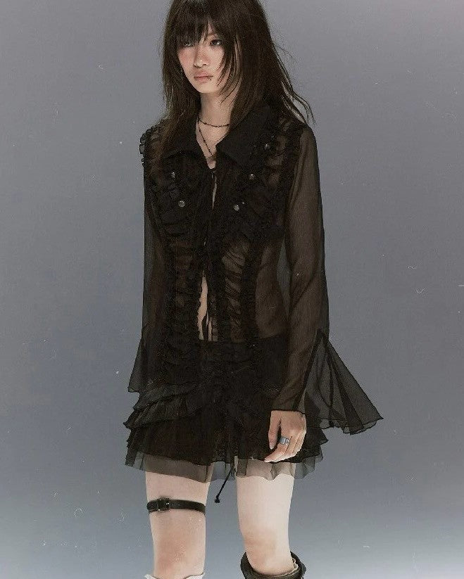 【Cest Nous】Lace Ruched Blouse