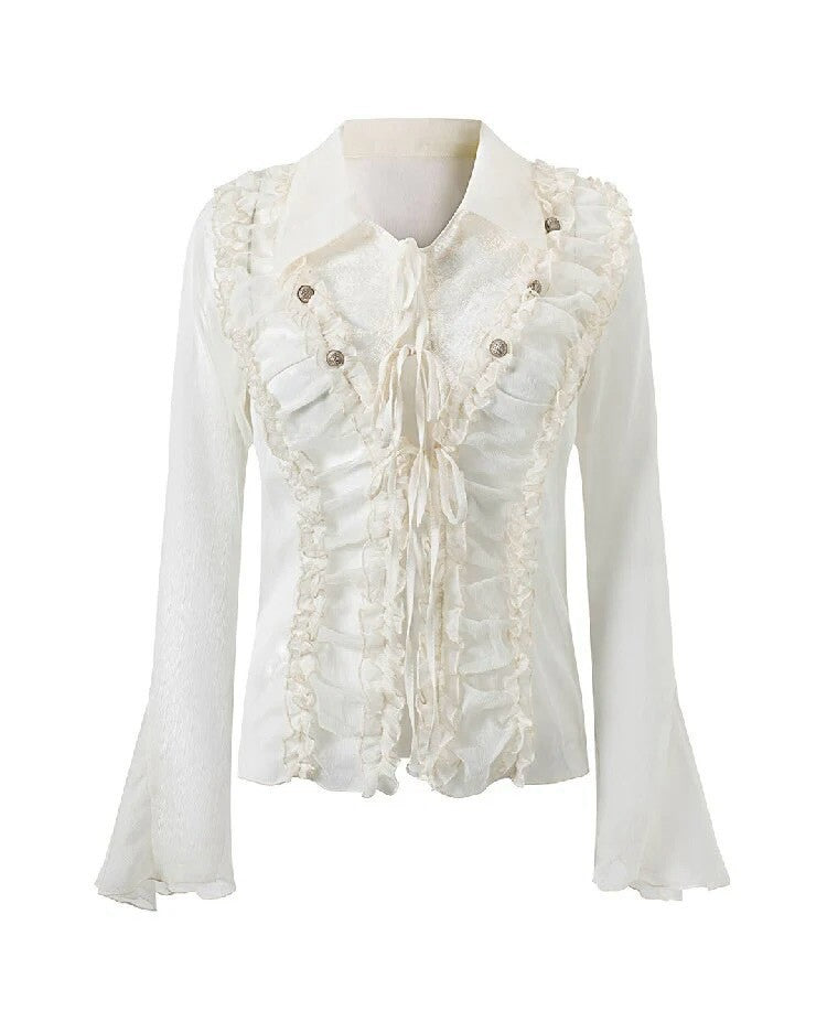【Cest Nous】Lace Ruched Blouse