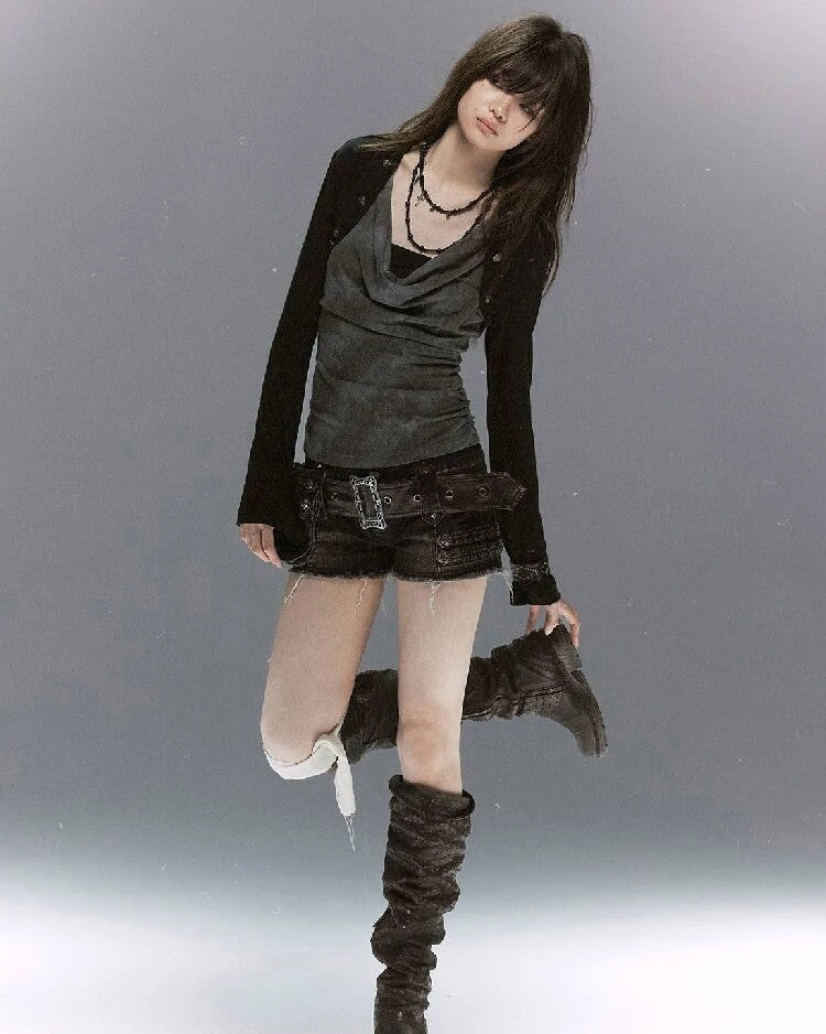【Cest Nous】Denim Shorts With 
Belt