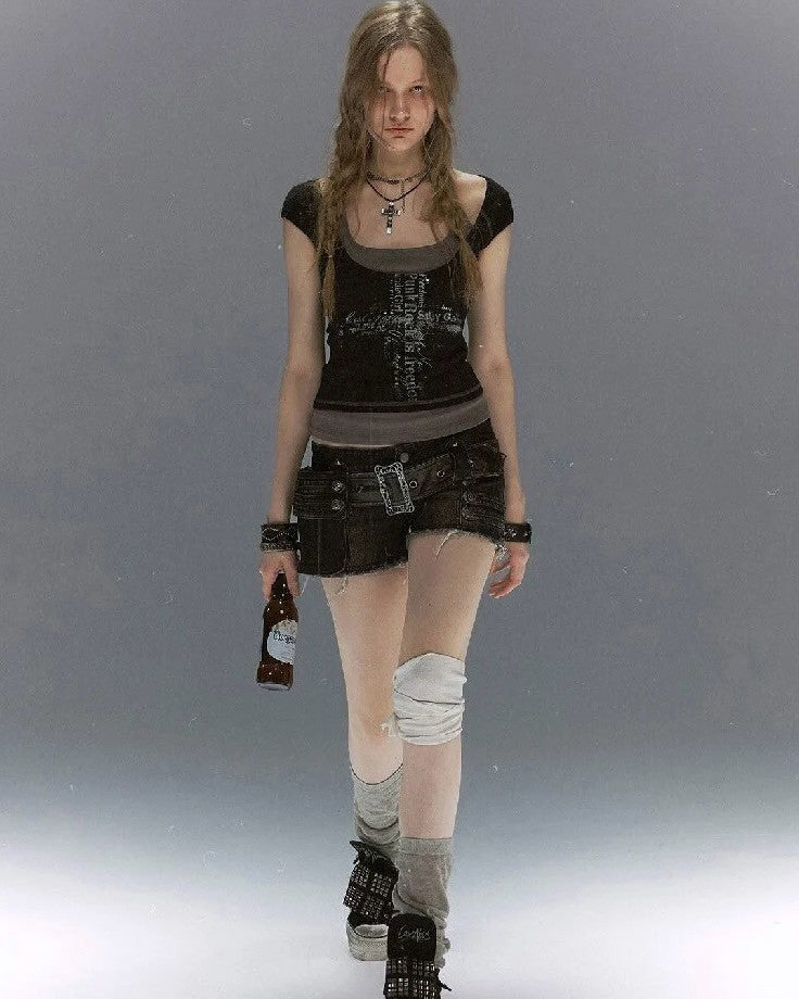 【Cest Nous】Denim Shorts With 
Belt