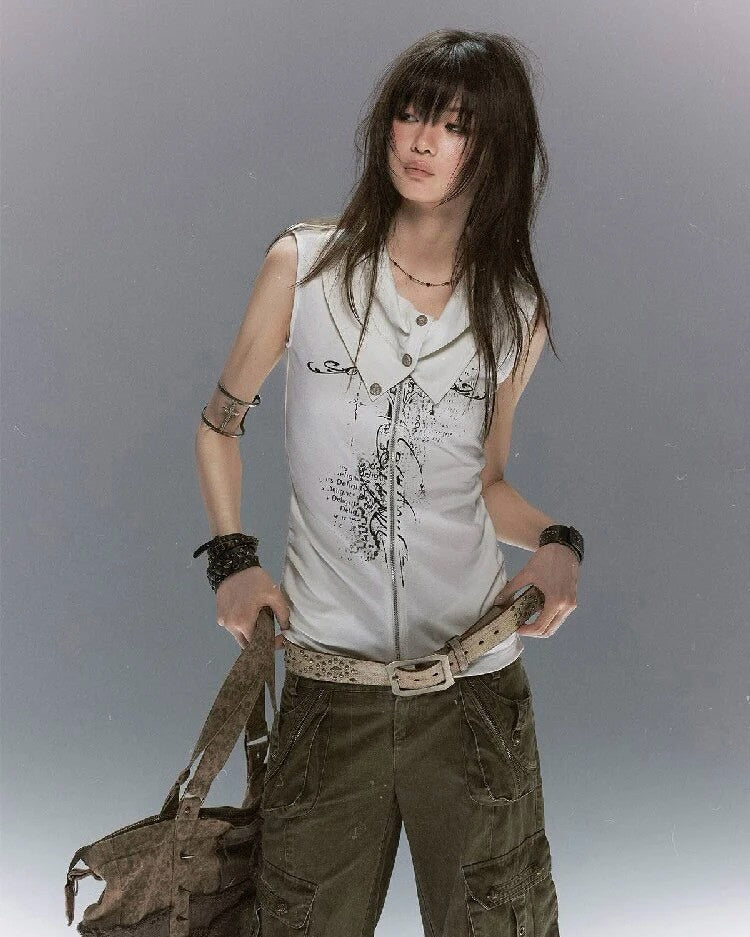 【Cest Nous】Ancient Sword Print Waistcoat