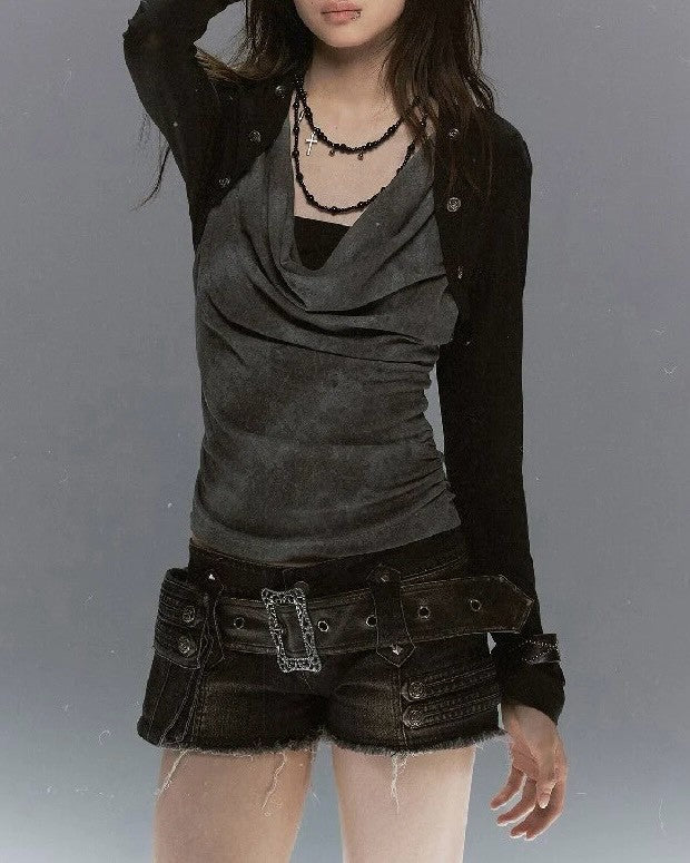 【Cest Nous】Denim Shorts With 
Belt
