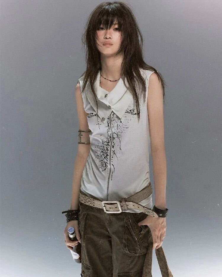 【Cest Nous】Ancient Sword Print Waistcoat
