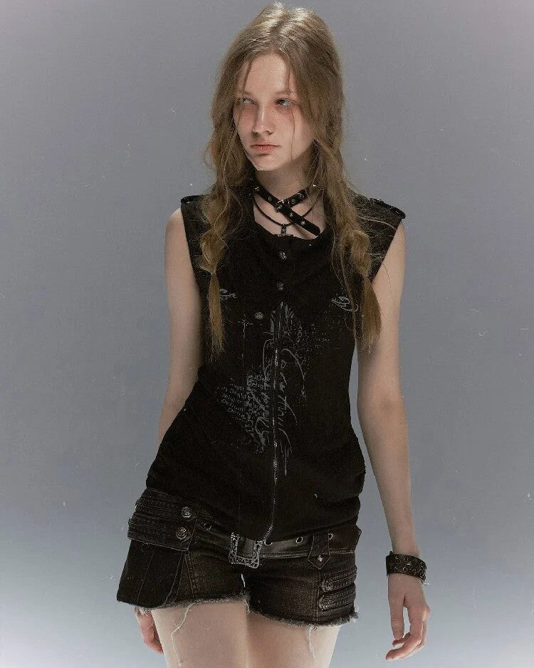 【Cest Nous】Ancient Sword Print Waistcoat