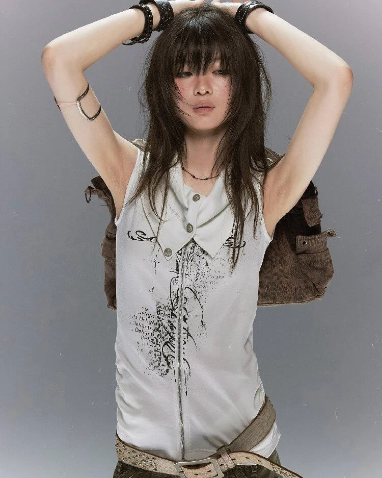 【Cest Nous】Ancient Sword Print Waistcoat