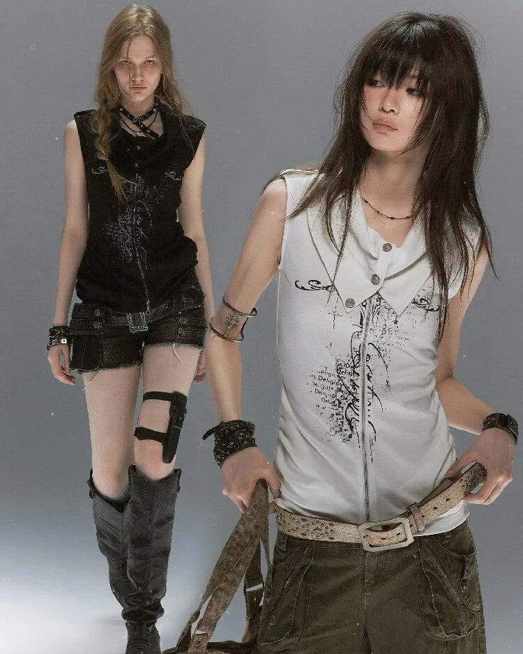 【Cest Nous】Ancient Sword Print Waistcoat