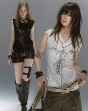 【Cest Nous】Ancient Sword Print Waistcoat