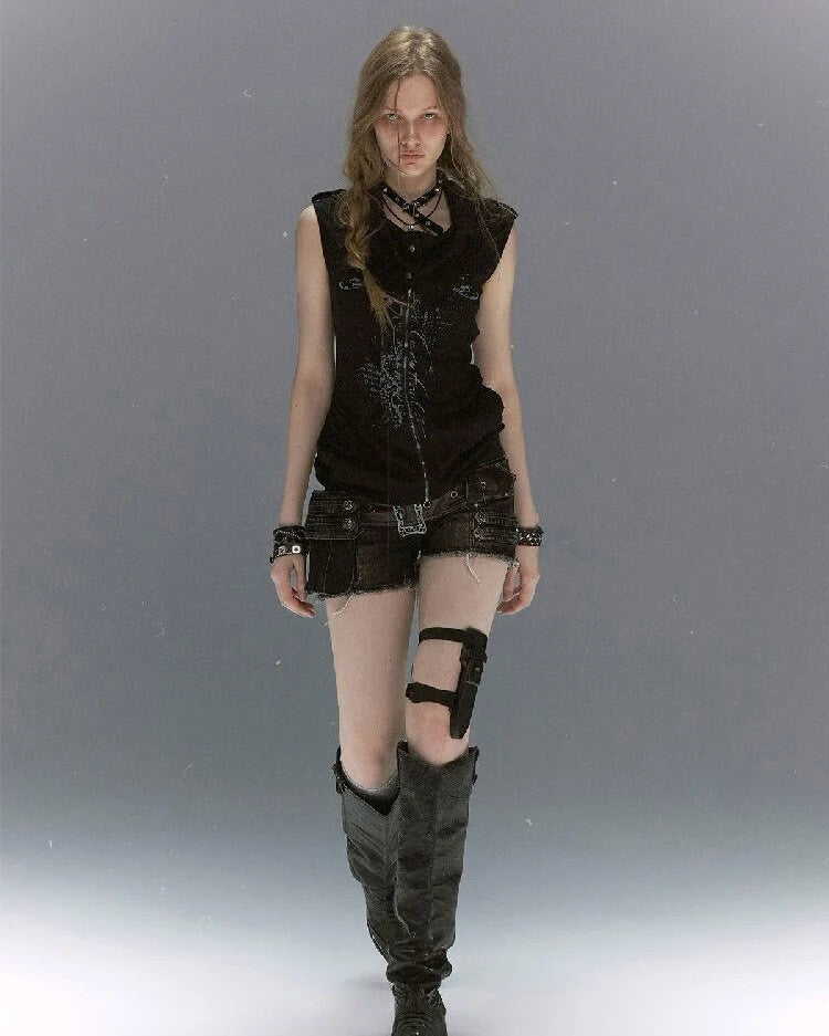 【Cest Nous】Ancient Sword Print Waistcoat