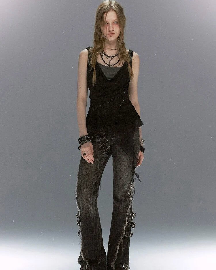 【Cest Nous】Draped Neck 
Rivet Cami Top