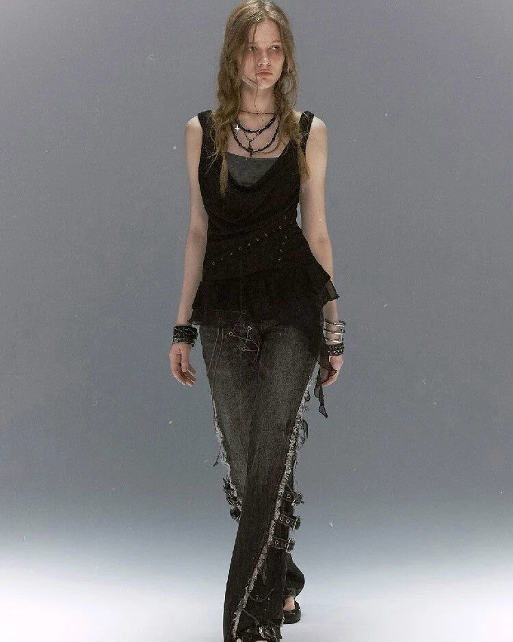 【Cest Nous】Draped Neck 
Rivet Cami Top