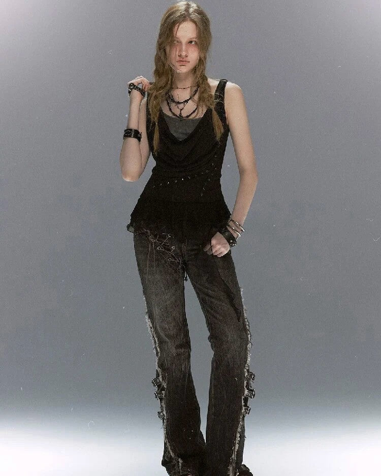 【Cest Nous】Draped Neck 
Rivet Cami Top