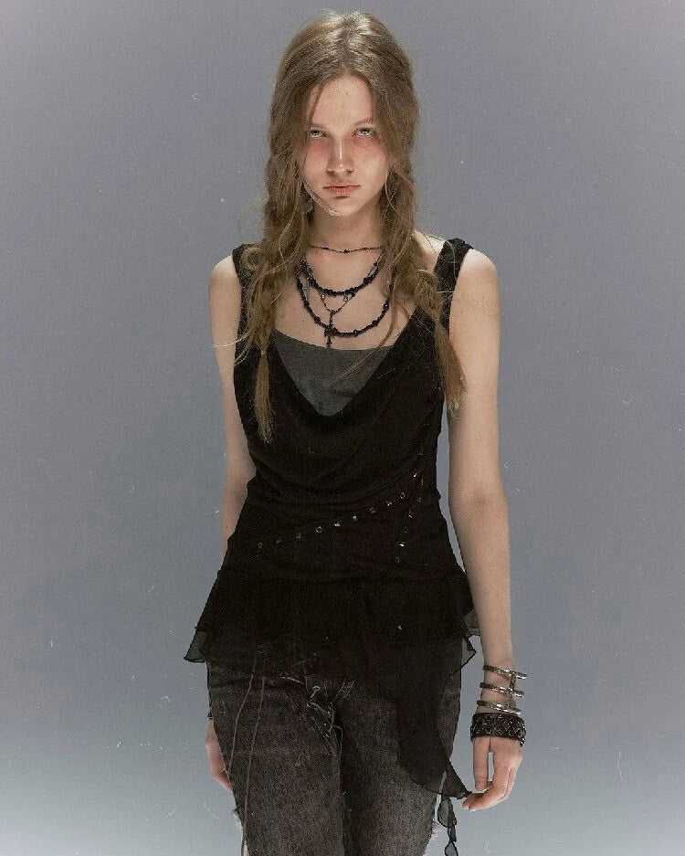 【Cest Nous】Draped Neck 
Rivet Cami Top
