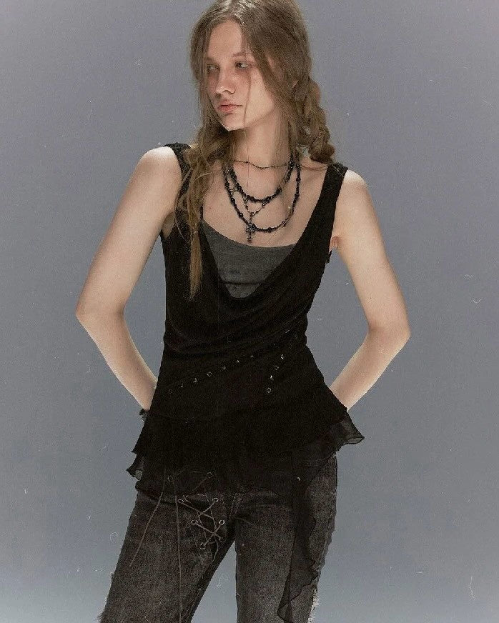 【Cest Nous】Draped Neck 
Rivet Cami Top