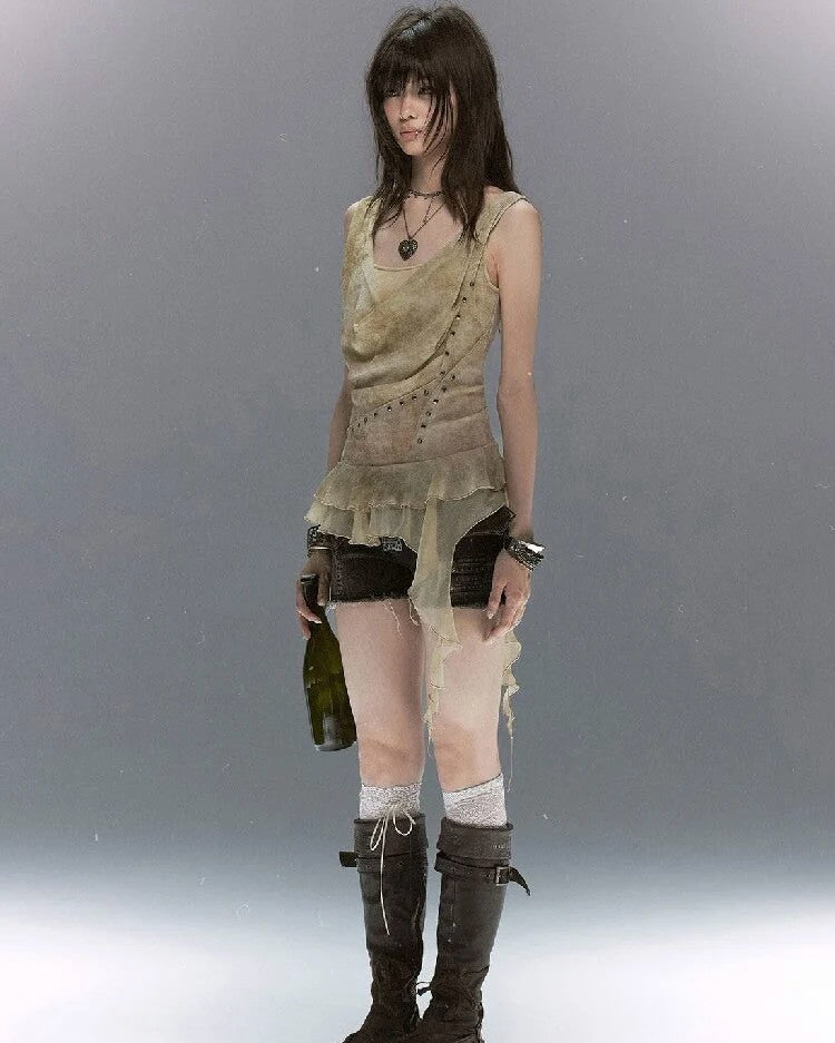 【Cest Nous】Draped Neck 
Rivet Cami Top