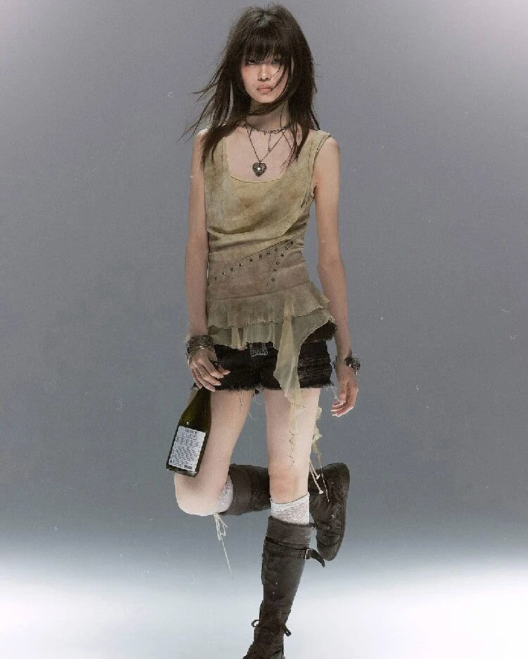 【Cest Nous】Draped Neck 
Rivet Cami Top