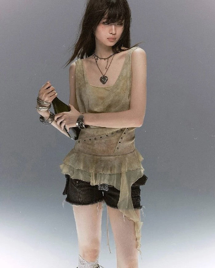 【Cest Nous】Draped Neck 
Rivet Cami Top