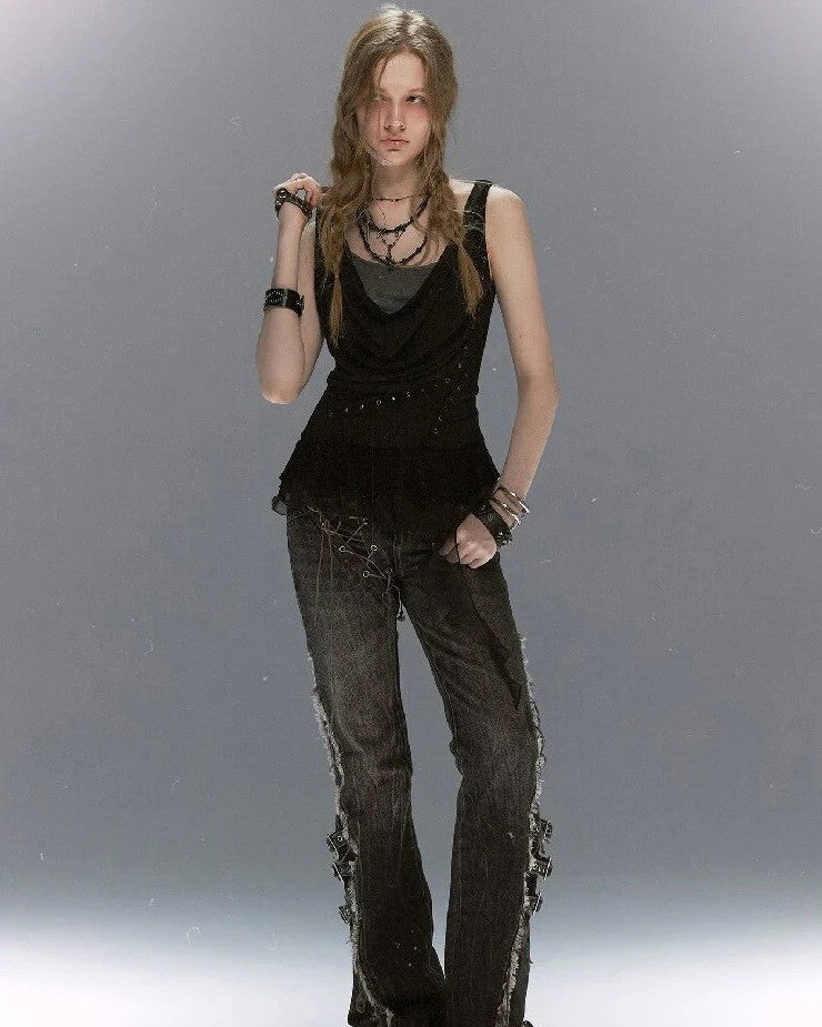 【Cest Nous】Draped Neck 
Rivet Cami Top