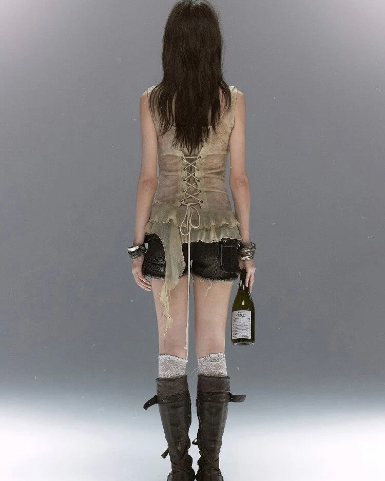 【Cest Nous】Draped Neck 
Rivet Cami Top