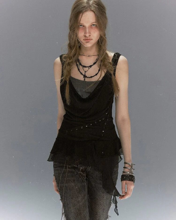 【Cest Nous】Draped Neck 
Rivet Cami Top
