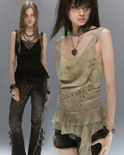 【Cest Nous】Draped Neck 
Rivet Cami Top