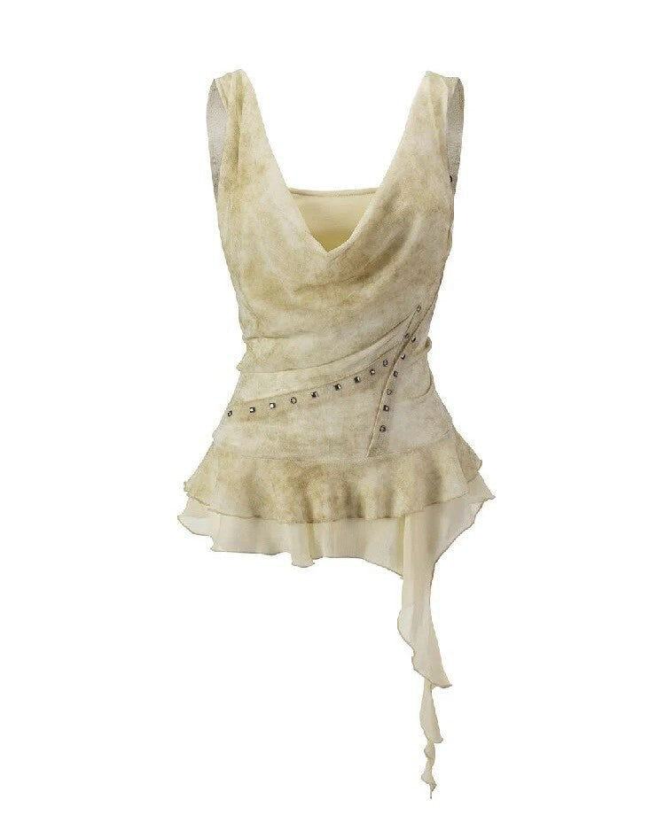 【Cest Nous】Draped Neck 
Rivet Cami Top
